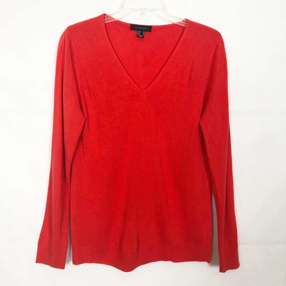 Atmosphere V-Neck Pullover Orange Sweater Size 8 Workwear Casual